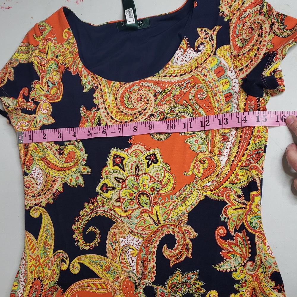 Lauren Ralph Lauren Fit and Flare Paisley JerseyKnit Midi Dress Size S Petite - Picture 8 of 15